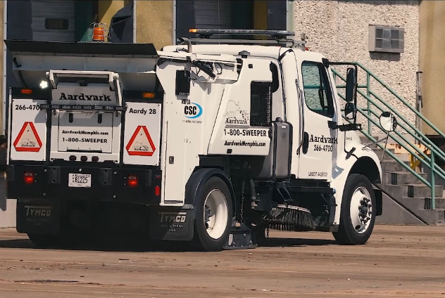 Aardvark sweeper truck during a day shift